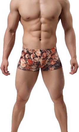 Mens Boxer Briefs Low Rise Cotton Underwear Trunk Flower Sexy Boxers