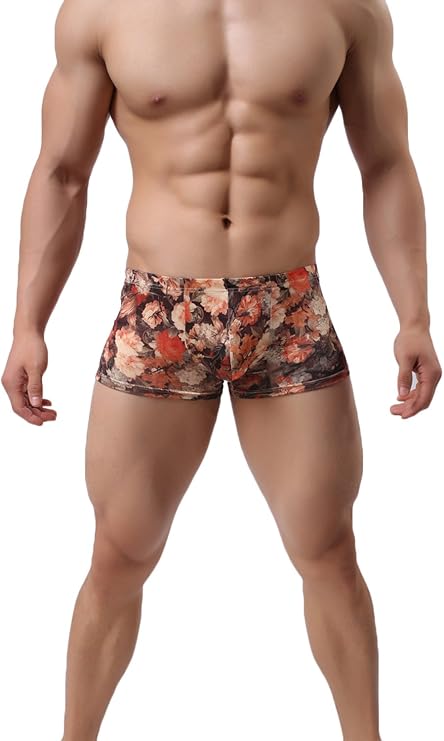 Mens Boxer Briefs Low Rise Cotton Underwear Trunk Flower Sexy Boxers