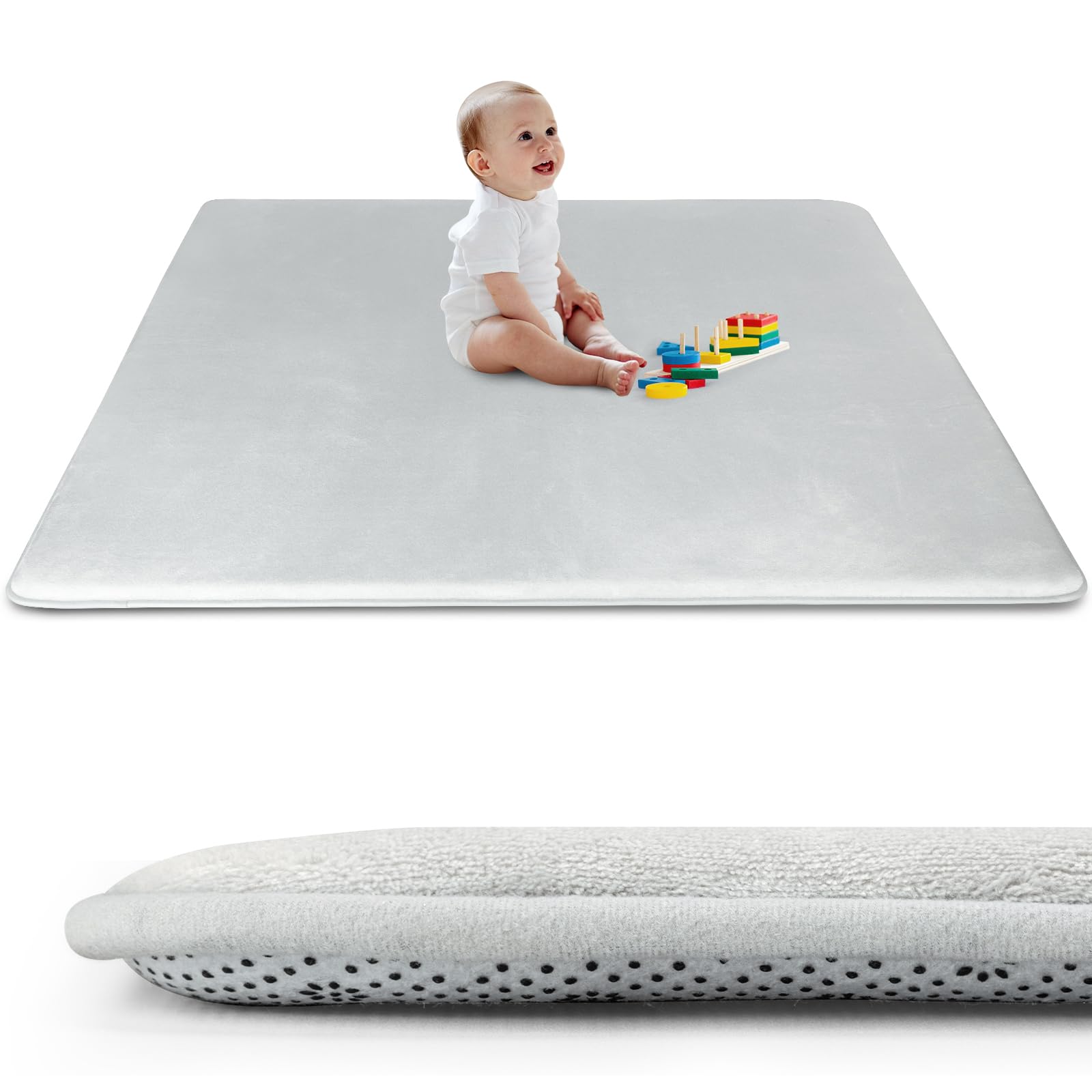 Tapis de Jeu en Velours pour bébé : 127 x 127 x 3 cm Tapis en Mousse à mémoire de Forme pour Parc à bébé, Tapis antidérapants pour Enfants Qui rampent