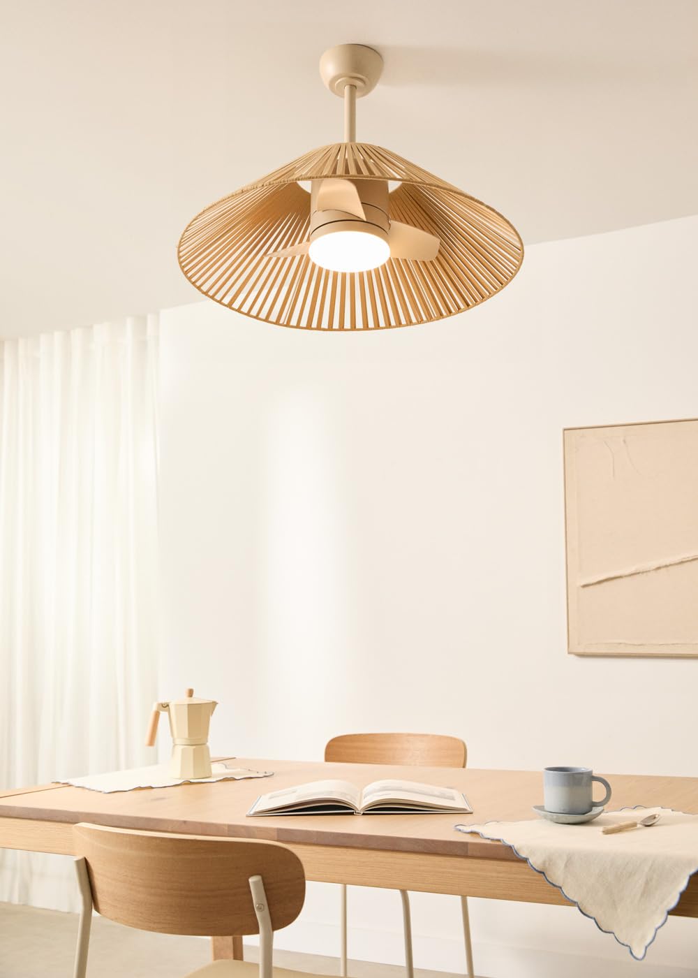 CREATE / WIND LAMP WOVEN/Deckenventilator mit Beleuchtung Sand mit Fernbedienung / 25W, Programmierbar, Ø75cm, Sommer-Winterbetrieb, 3 LED-Temperaturen, Schnurkörper, konzentrierter Luftstrom