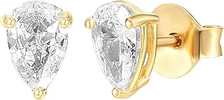 14K Yellow Gold Plated Sterling Silver Cubic Zirconia Stud Earrings for Women Pear 6x8mm