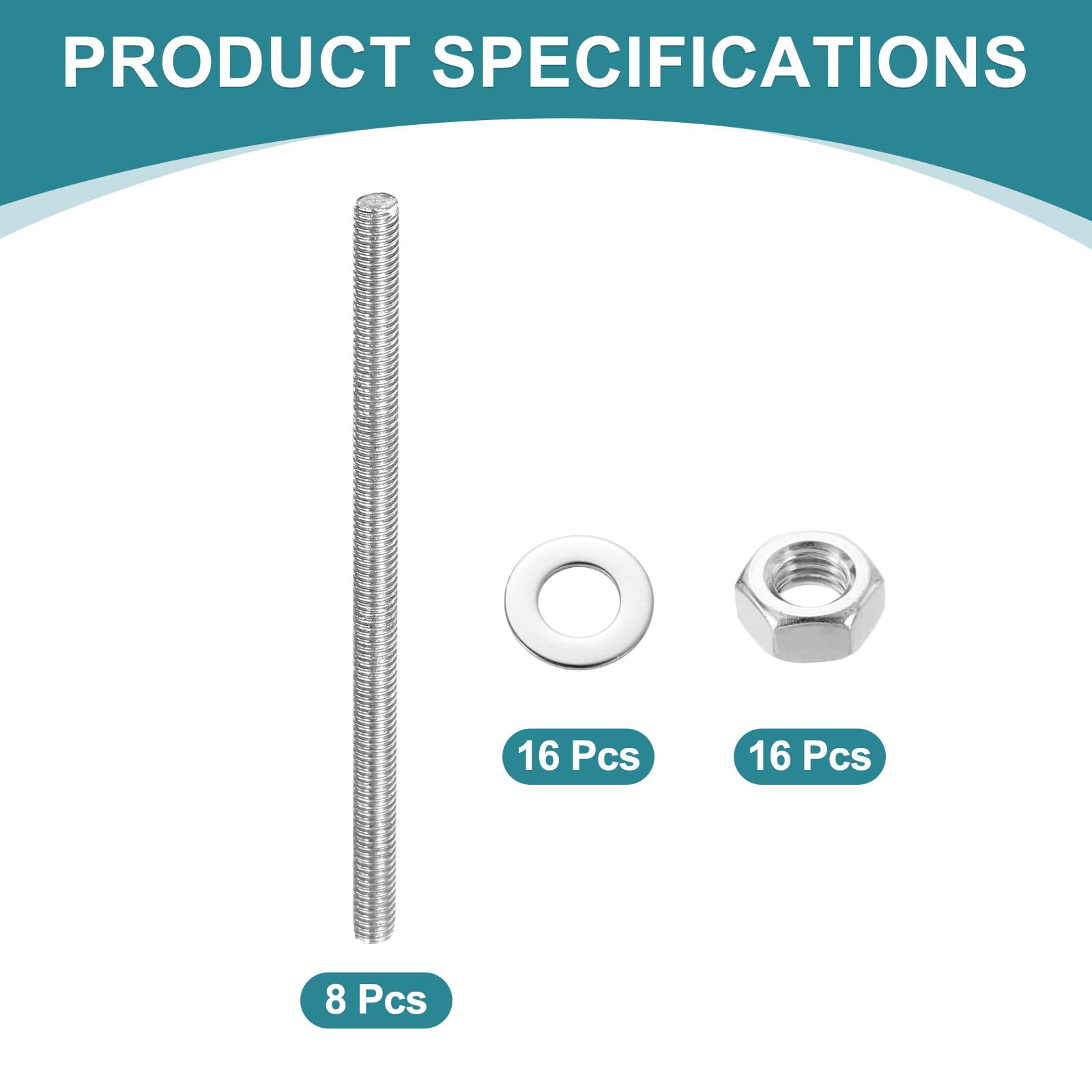 2x Vollgewindestange M12 X 400mm Edelstahl - Mit Muttern & Unterlegscheiben