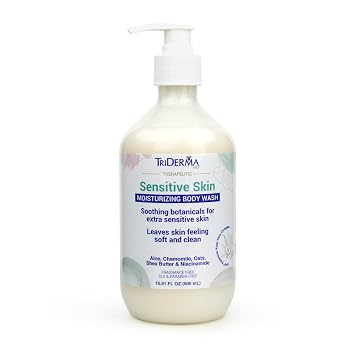 TriDerma ترطيب البشرة الحساسة غسل الجسم، النباتات قسط، الصبار، البابونج، الشوفان، زبدة الشيا، النياسيناميد، كريم منظف الجسم، بارابين الحرة، 16.9 fl أوقية
