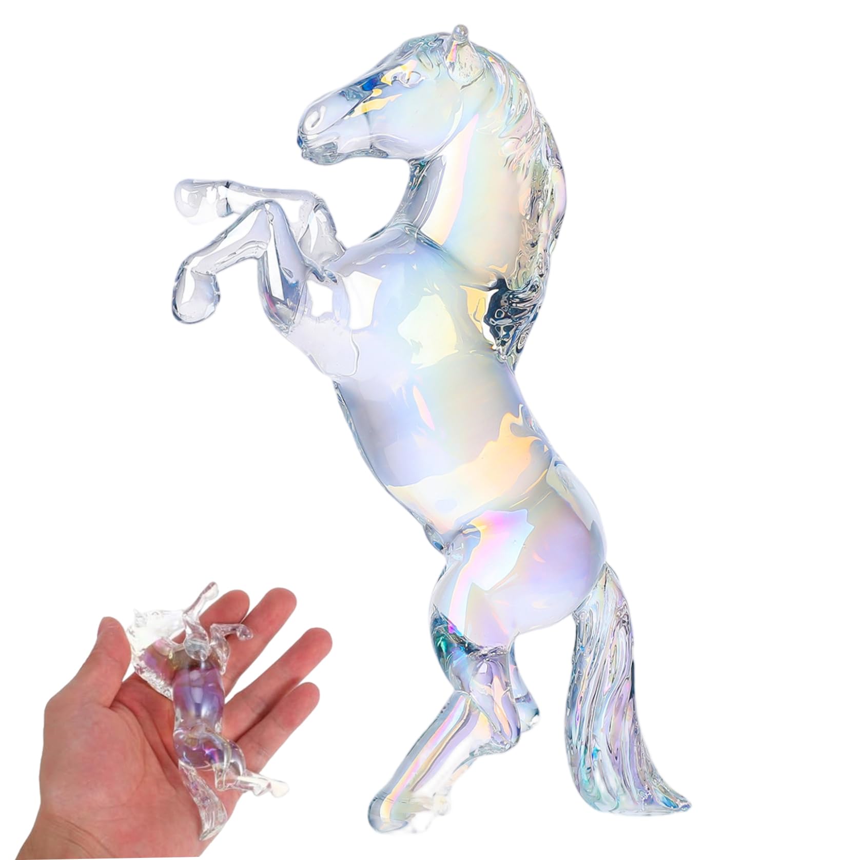 DAGLLGEW Handcrafted Crystal Horse Statue, Transparent Fire Horse Figurine for Desk Decor, Animal Sculpture Home Office 4.3x2.8x1.2 inch Statues Home Decor Statue