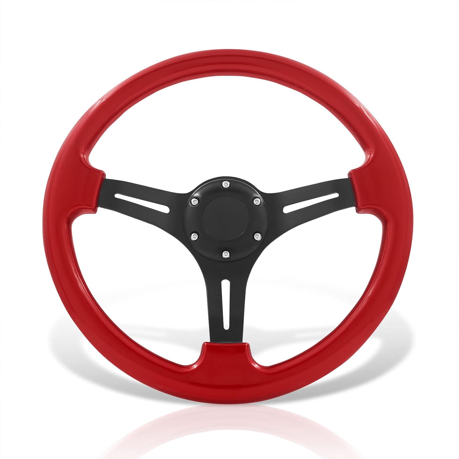 AJP Distributors Universal 350mm 14" 6 Bolts Holes Heavy Duty Steering Wheel w/Horn Button, JDM VIP 3 Spoke Steel Neo Chrome Polished Center w/Sky Blue Trim