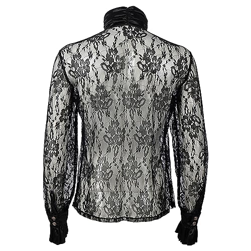 Disfraz gótico de vikingo con camisa medieval de manga larga vintage de encaje 5