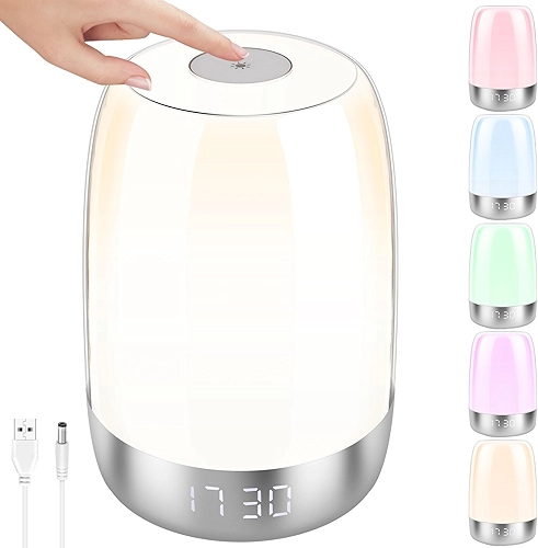 Despertador de nascer do sol, luz noturna ajustável ao toque, acordar com 6 cores RGB e 5 sons da natureza, simulação de 3 níveis, lâmpada de cabeceira de toque regulável para quartos (estilo-1)