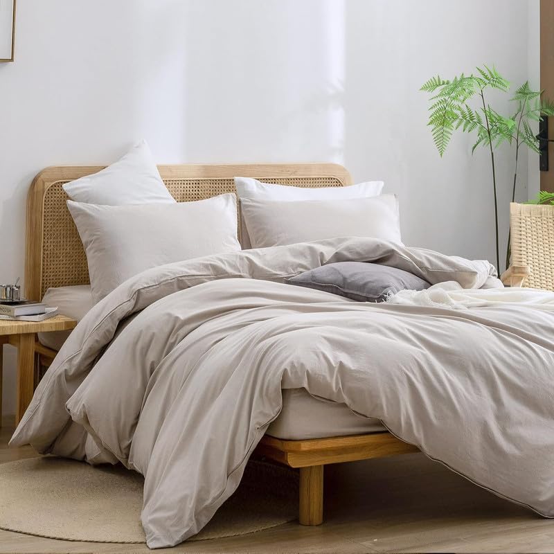 Gezu Bettbezug 240 x 260 cm, Beige, Baumwolle, Leinen, Farbe, Bettwäsche 240 x 260 cm, Öko-TEX zertifiziert, Bettwäsche für Erwachsene, atmungsaktiv, Bettbezug aus Baumwolle mit Reißverschluss und 2
