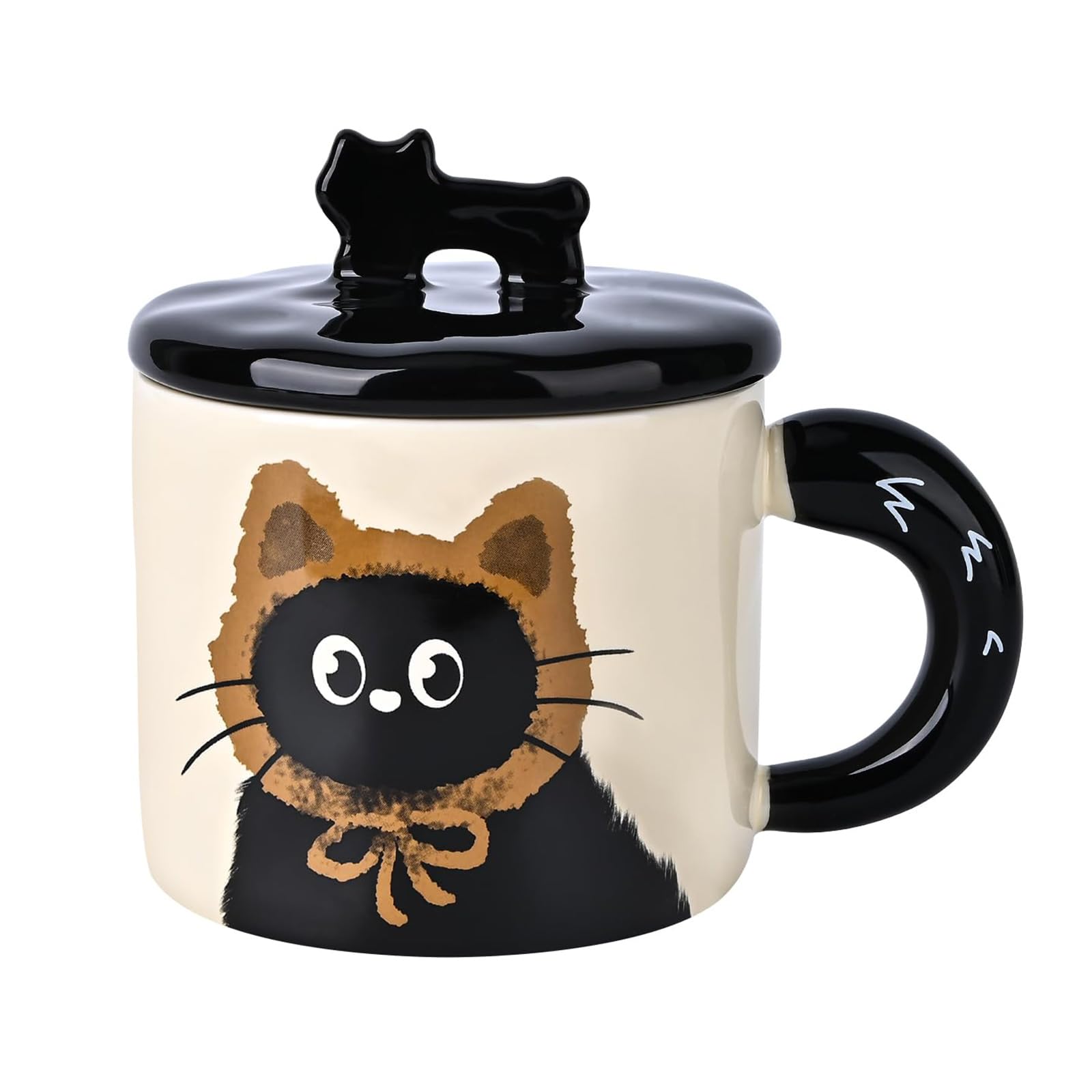 Buxuaaaa Portable 370ML Ceramic Cats Mug Personality Coffee Drinking Cup with Lid Beverage Drinkware Cats Themed Gift