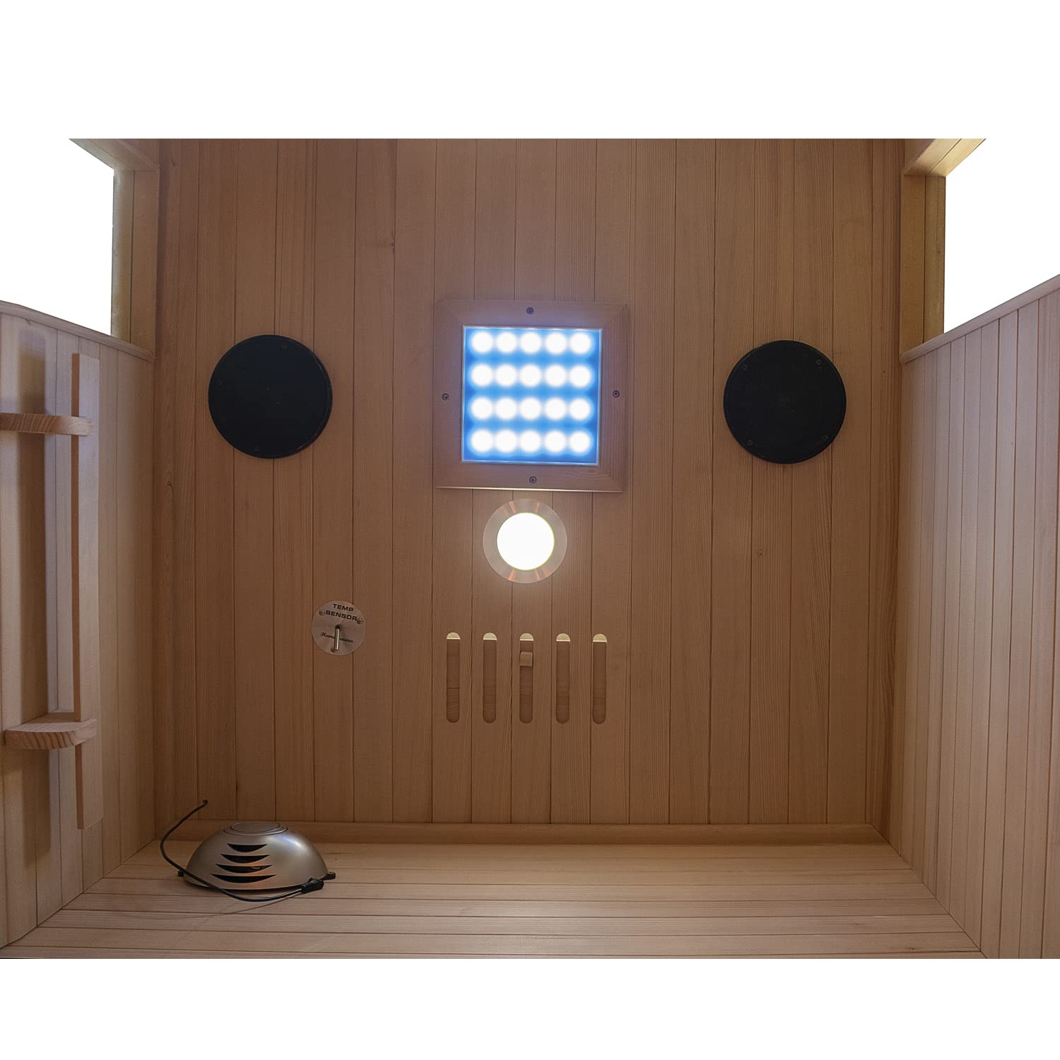 Dewello® Infrarotkabine Infrarotsauna Calgary 90cm x 90cm 1 Person inkl. Vollspektrumstrahler, Ionisator mit Aroma Therapie, LED-Farblichttherapie aus Hemlock Tannenholz