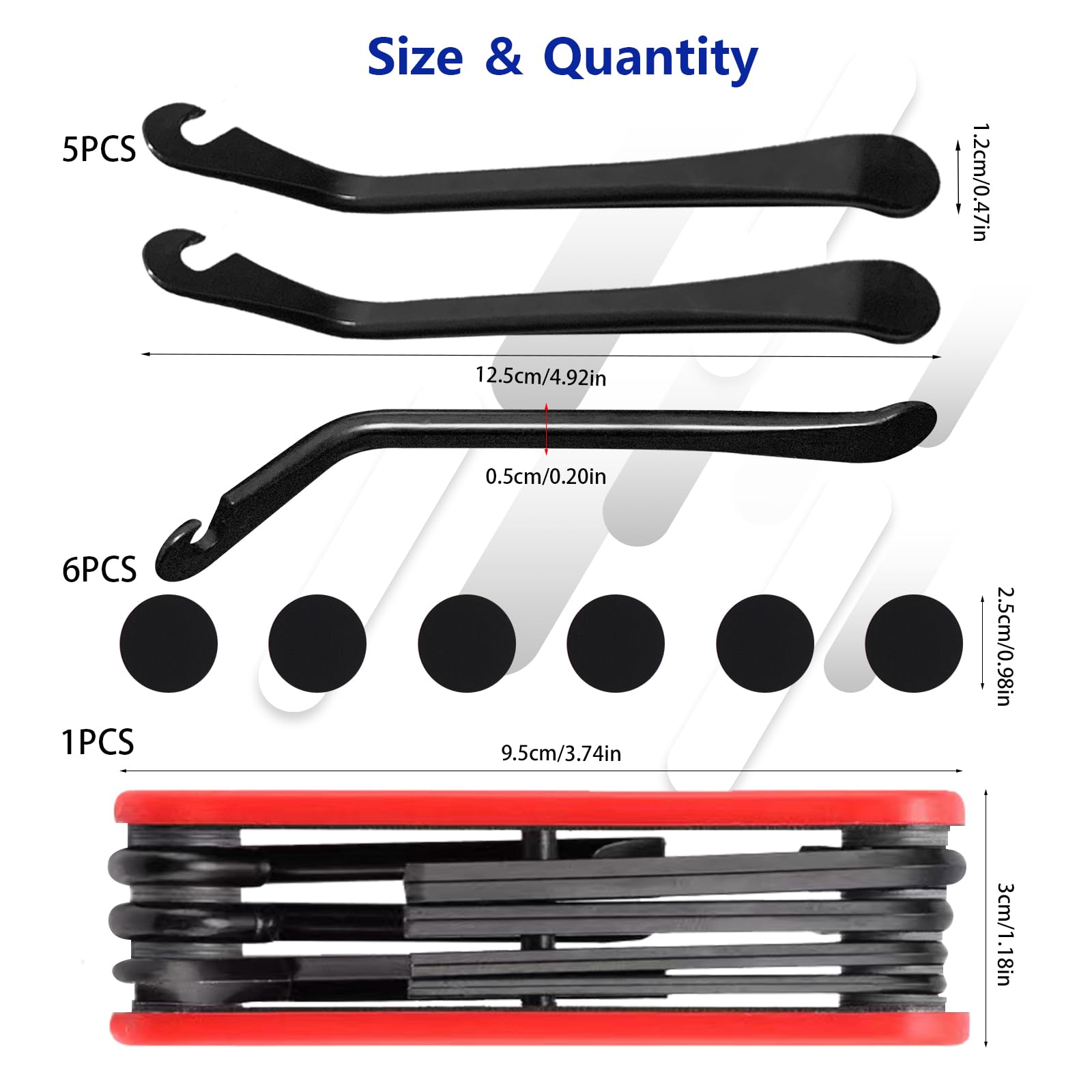 Kit Démonte-Pneus Vélo VINEST 5 Pièces - Outils Réparation Pneus Avec Multifonction 7en1 Et Patchs