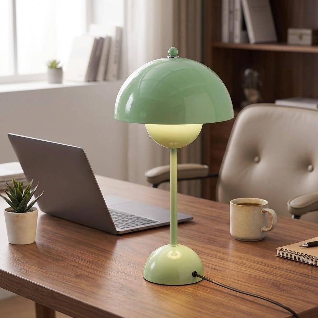 Alpinaluz Tischlampe Grün Avocado E27 Vintage Retro, Indirektes Licht Industrial Minimalistisch, Große Nachttischlampe Design Flowerpot aus Metall für Schlafzimmer Wohnzimmer Esszimmer Büro Dekolampe