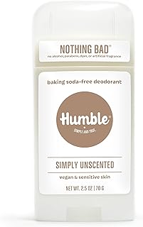 HUMBLE SIMPLE AND TRUE. Br s All Natural Vegan Aluminum Free Deodorant Stick for Sensitive Skin, Lasts All Day, Safe, Certified Cruelty Free, Unscented, Pack of 1