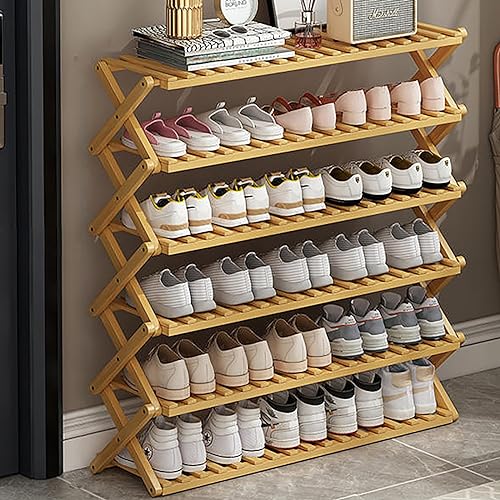 6-Tier Foldable Bamboo Shoe Rack - Space-Saving Shoe Shelf Stand for Entryway, Indoor/Outdoor Storage, 50cm Height, Stylish and Durable Organizer