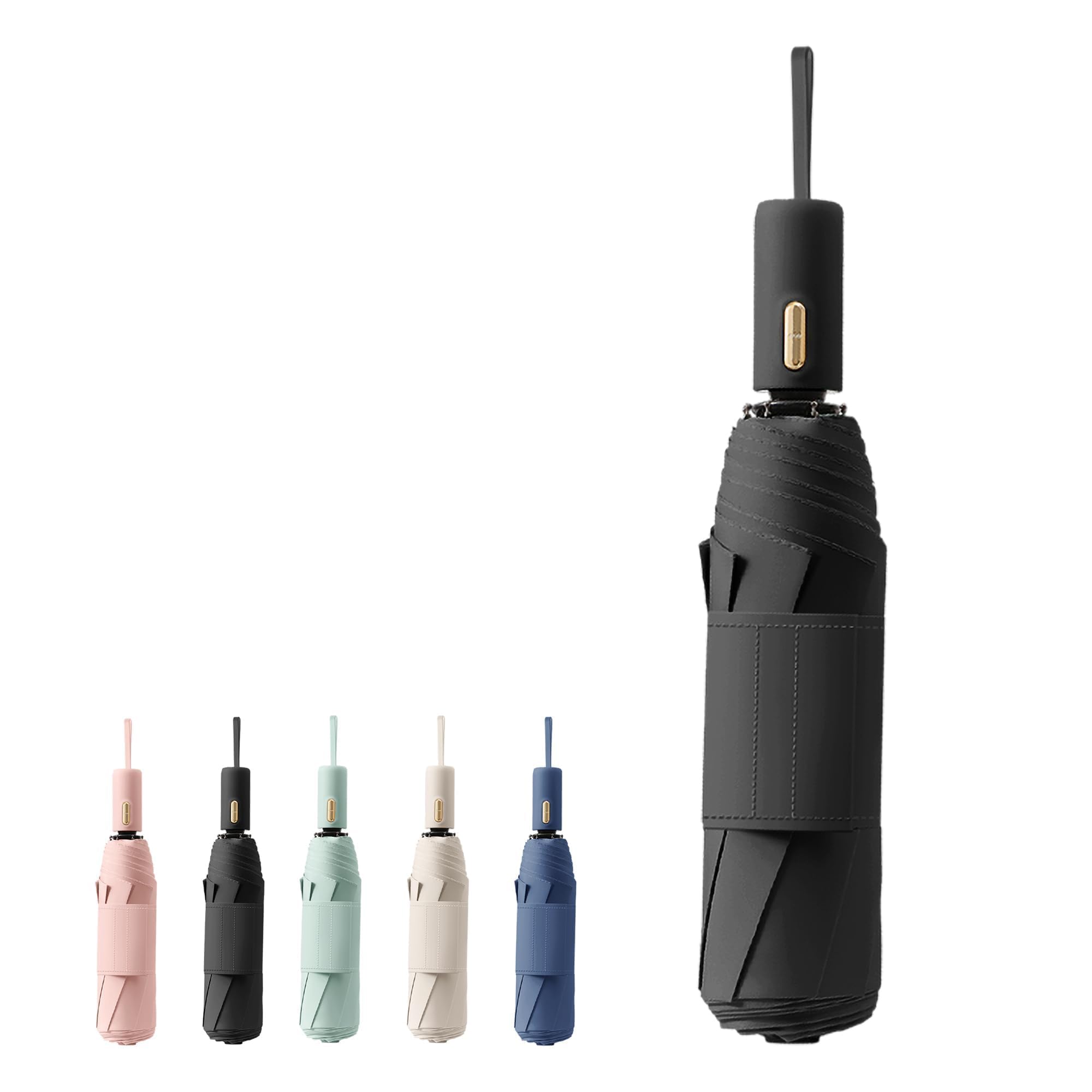 French Style Travel Compact Folding Umbrella with 7CM(2.76in) Hook and Loop Strips/8Ribs/Lightweight Portable/Auto Open Close/UV Protection/UPF 50/