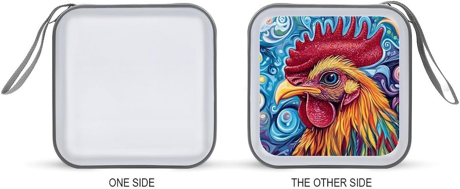 Psychedelic Rooster Head Protective CD Case Storage Rack 40 Capacity DVD Holder Organizer Car Travel