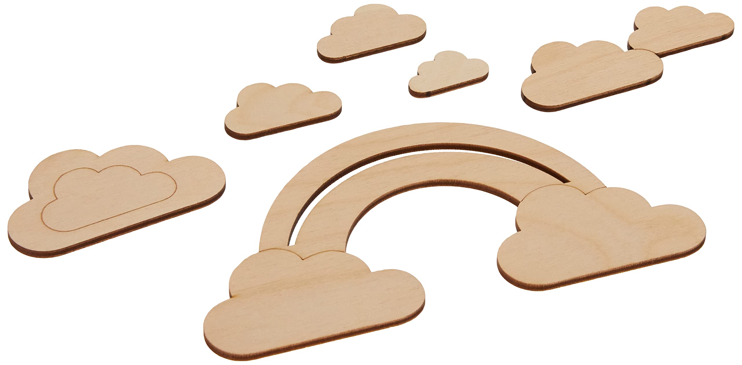 Rayher 62983505 Adornos de madera de arcoíris y nubes, 16,8x8,3 cm, 6 piezas, decoración de madera