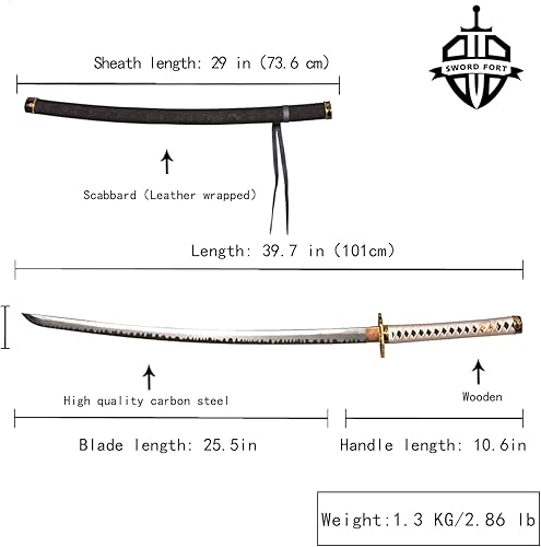 Miniatura 2 de Sword fort Hand Forged Carbon Steel Devil Vergil Yamato SharpSword Real Metal Full Tang 41in Katana, Game Prop Replica (Yamato)