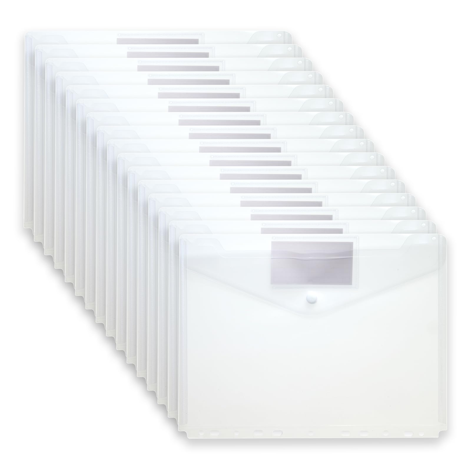 Sponsored Ad - HOUYEE 12 Pack Clear Binder Pocket, 11 Holes Heavy-Duty Plastic Binder Pouch with Snap Closure for 2/3/4 Ring Binder, Clear Binder Folders for Office, 8 Mil,100 Sheet Capacity, Letter Size