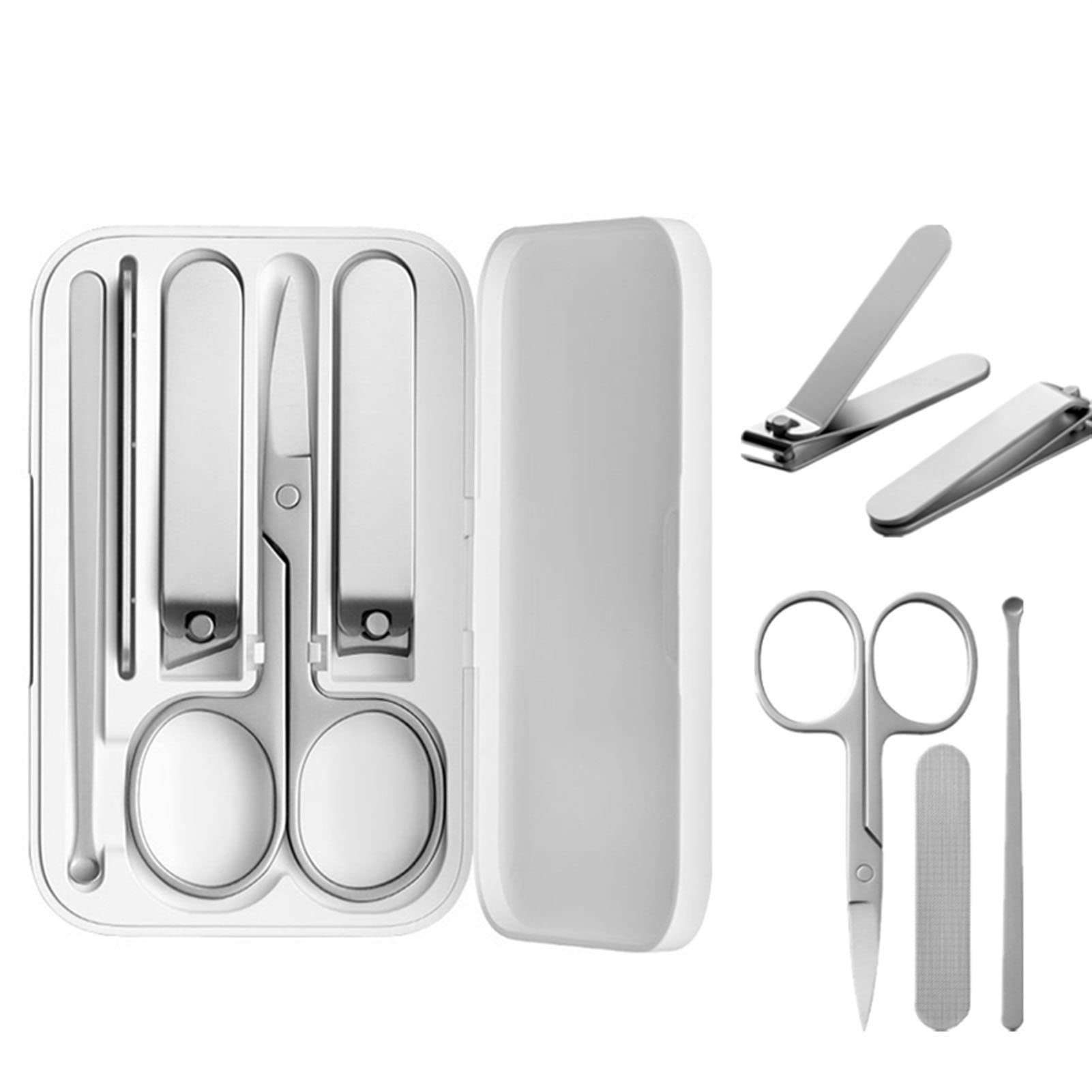 Juego de Cortaúñas Manicura 5pcs kit de aseo con estuche portátil de la uña de la uña de la uñas de la manicura del acero inoxidable del acero inoxidable Set para el Cuidado Personal y la Belleza