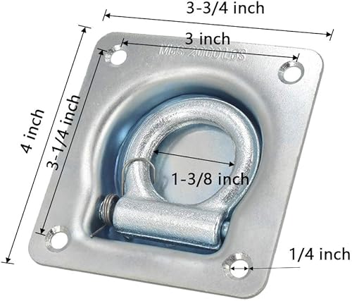 Miniatura 2 de DLLJ - Anclaje de amarre cuadrado con anilla en D empotrada, anclaje de amarre de montaje empotrado, paquete de 4