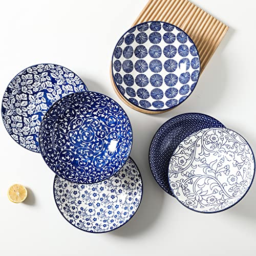 Selamica Porcelain 40Oz Large Bowls 9 Inch Big Pasta Salad Bowls, Microwave And Oven Safe, Vintage Blue, Set Of 6 #TOP2