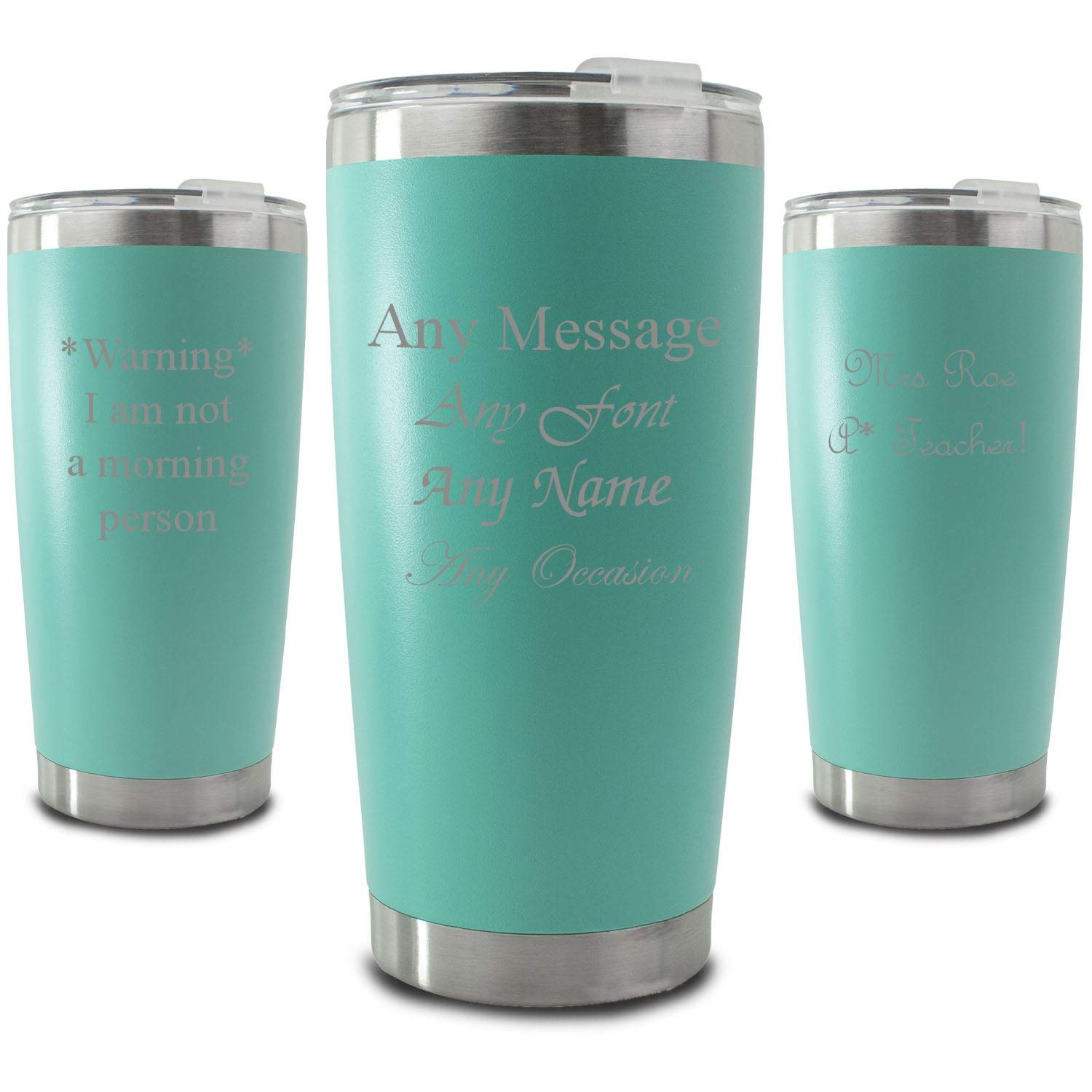 Personalisierter Reisebecher mit Gravur, 500 ml, Minzgrün, personalisierbar mit jeder Nachricht, Auswahl aus verschiedenen Schriftarten, inklusive Geschenkbox, Lasergravur