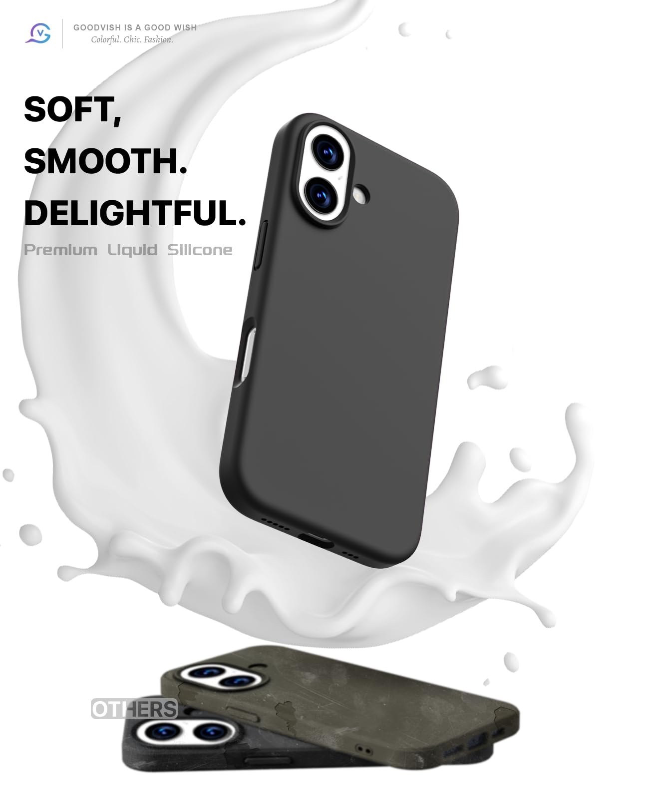 GOODVISH 3 in 1 Silicone Cover per iPhone 17 6.3", Custodia con 2 Pellicola Vetro Temperato [Protezione Fotocamera] 360° Protezione Anticaduta Case per Cellulare Antiurto Resistente, Nero