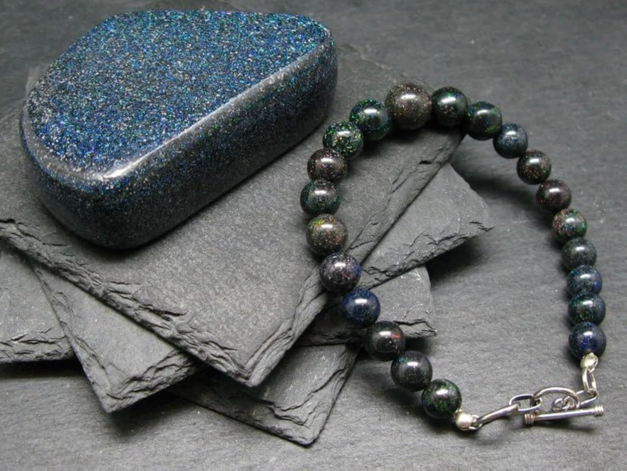 Ethiopian Blue Opal Round Beaded Bracelet with Silver Lock