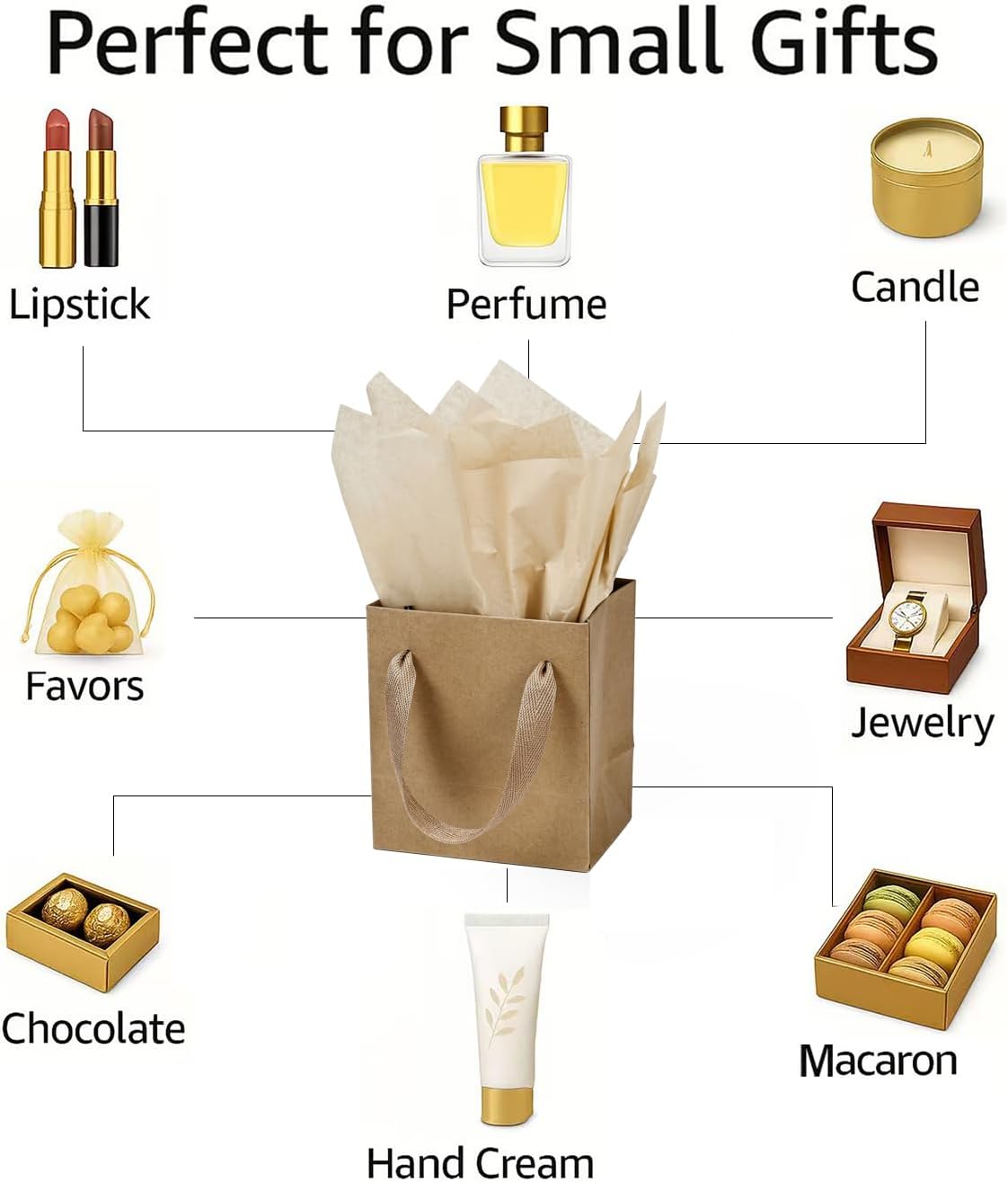 Papertide 6 Pack 4x2.8x4.5 Inch Mini Brown Gift Bags with Tissue Paper image 4