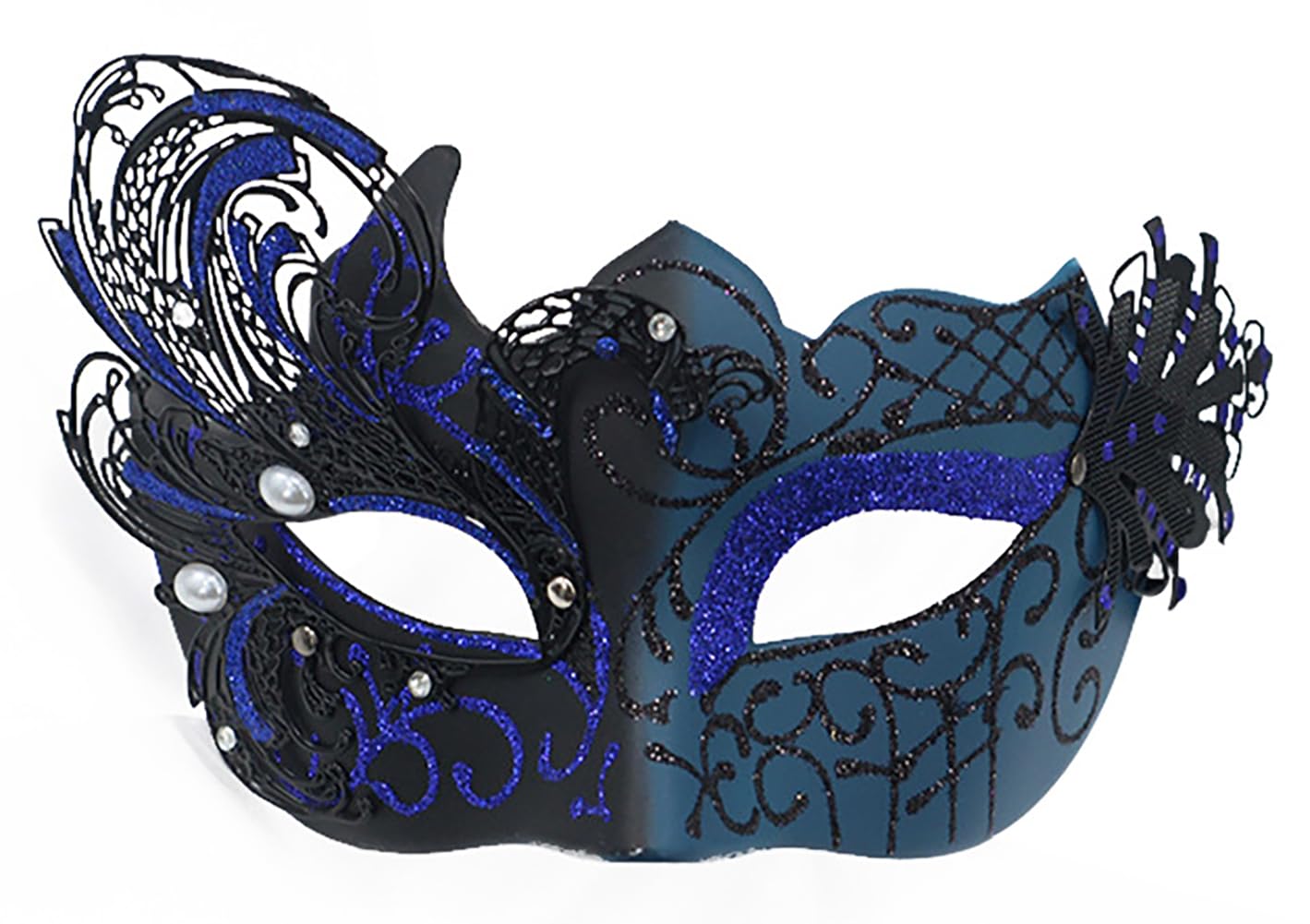 AZYOUNG 2025 Women's Masquerade Half Face Mask Retro Painted Swan Iron Mask (blue)