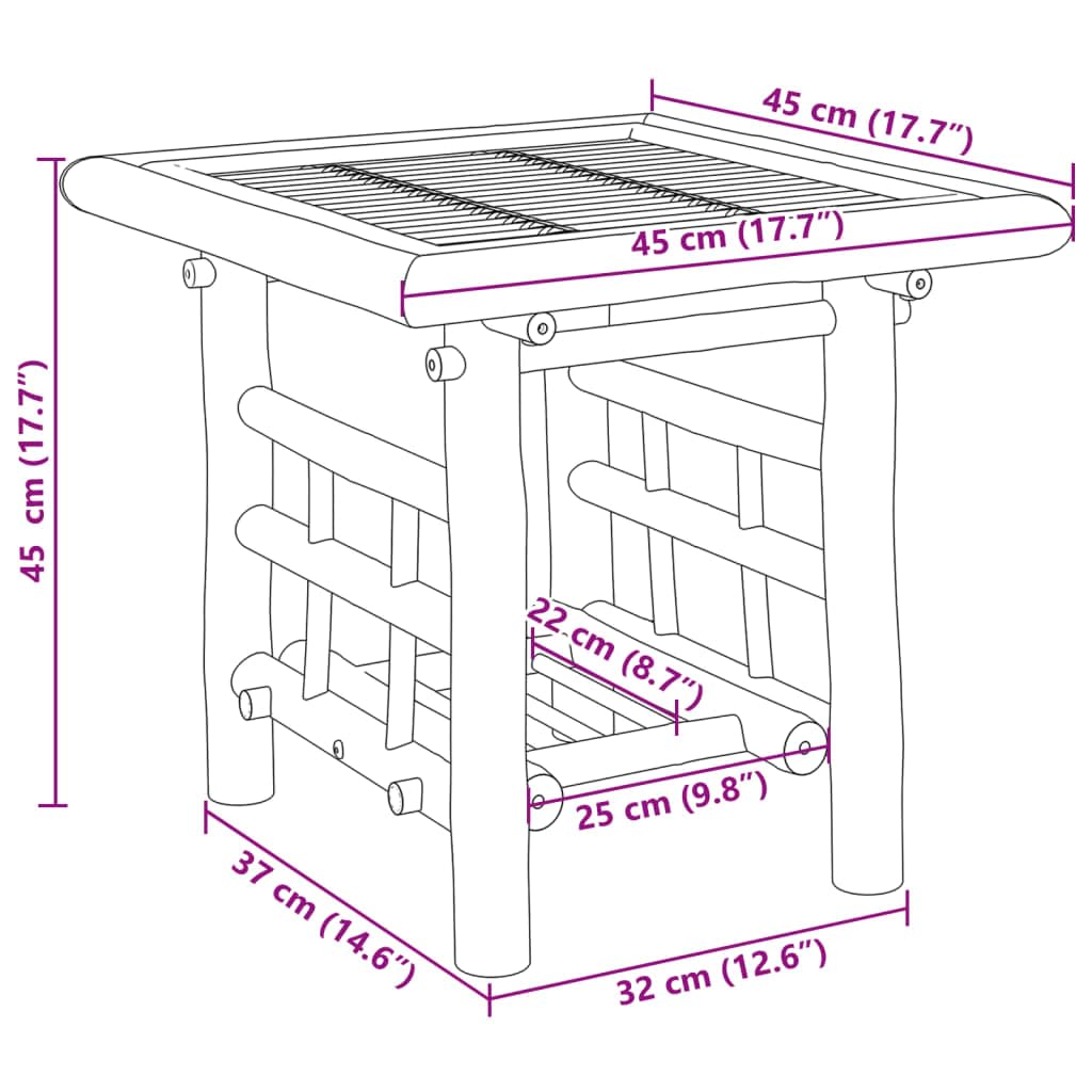 Mesa auxiliar de bambú con estante para interior y exterior, 45 x 45 x 45 cm, bambú