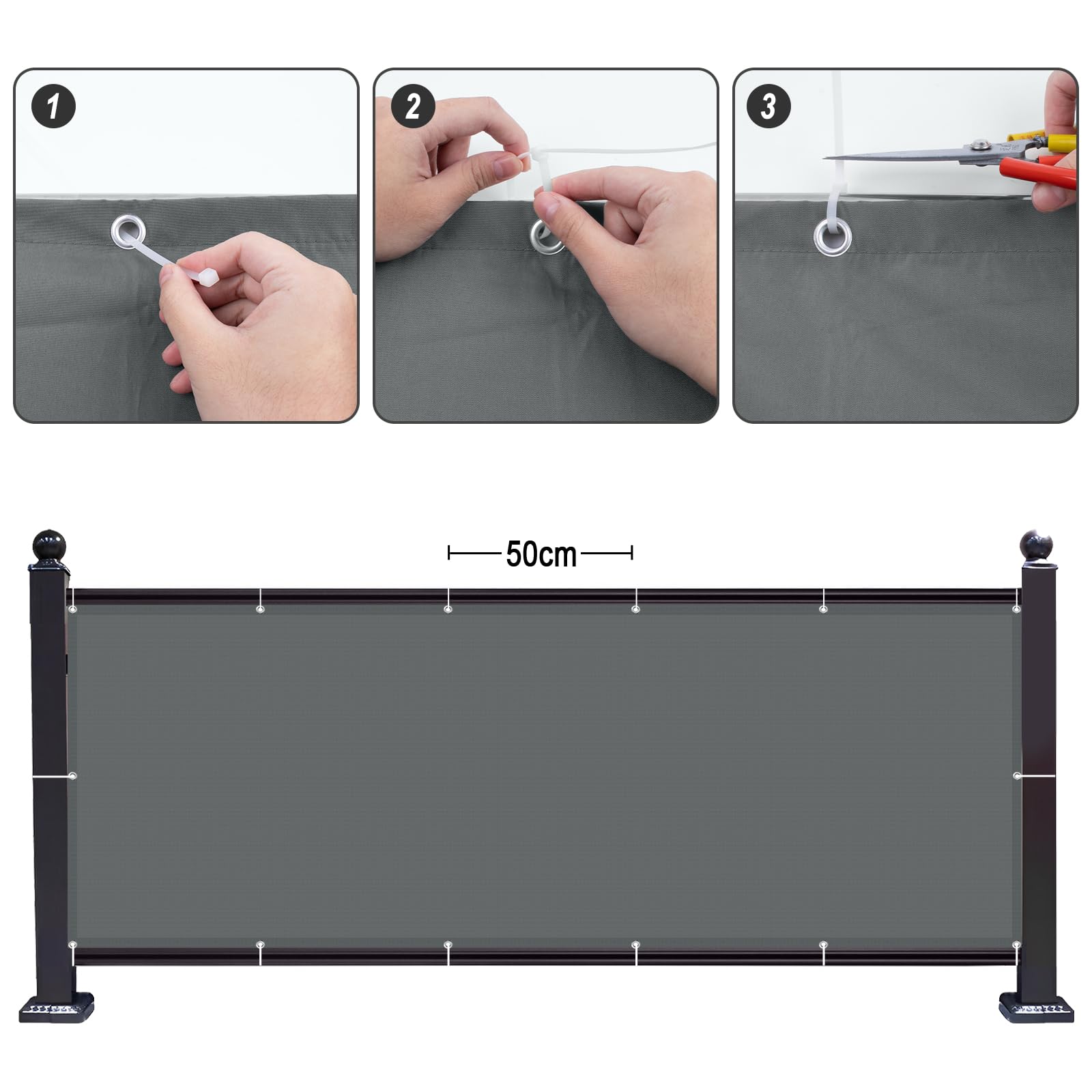 SUNNY GUARD Frangivisto Balcone Protezione Privacy,Protezione UV,Antivento e Impermeabile Copri Ringhiera Balcone per Giardino terrazza con Fascetta,90x300cm Antracite - 5