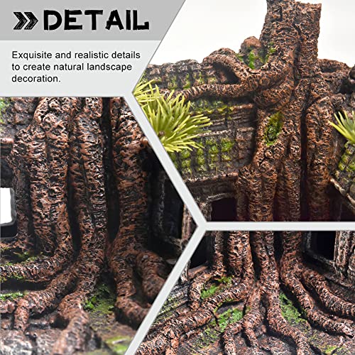 Image of Aquarium Decorations Large Fish Tank Ornament Reptile House Shelter Decor Aquarium Hides with Betta Cave Temple Ruins Tree House Aquarium Landscape Decoration