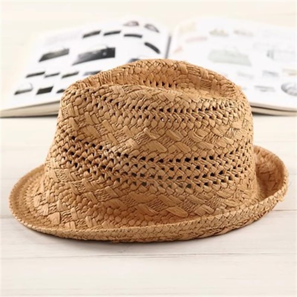 Cappello di Paglia Estivo da Uomo Cappello di Paglia Cappello da Spiaggia da Uomo Cappello da Sole Traspirante(Brown,L)