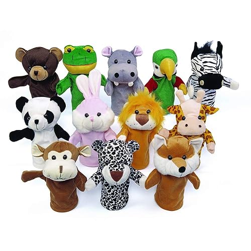 Excellerations PUPSET1 - Marionetas de mano con diseño de animales (12 unidades), diseño de animales