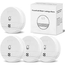 Water Leak Detector 4 Packs, Lound Sound Sensor Alarm, Home Water Flooding Monitor Sink Overflow Monitoring Wet Moisture Alert Pipe Leakage Drip Detection Warning for Basement, Laundry, Bathroom