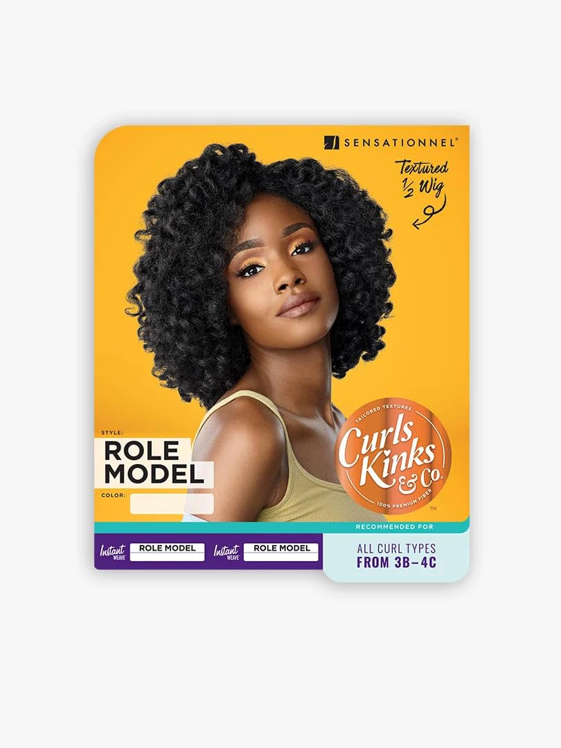 Sensationnel Curls Kinksandco Half Wig - Role Model Synthetic Instant Weave Updo Full Cap for Natural 3C to 4C Hair Textures (1 JETBLACK)