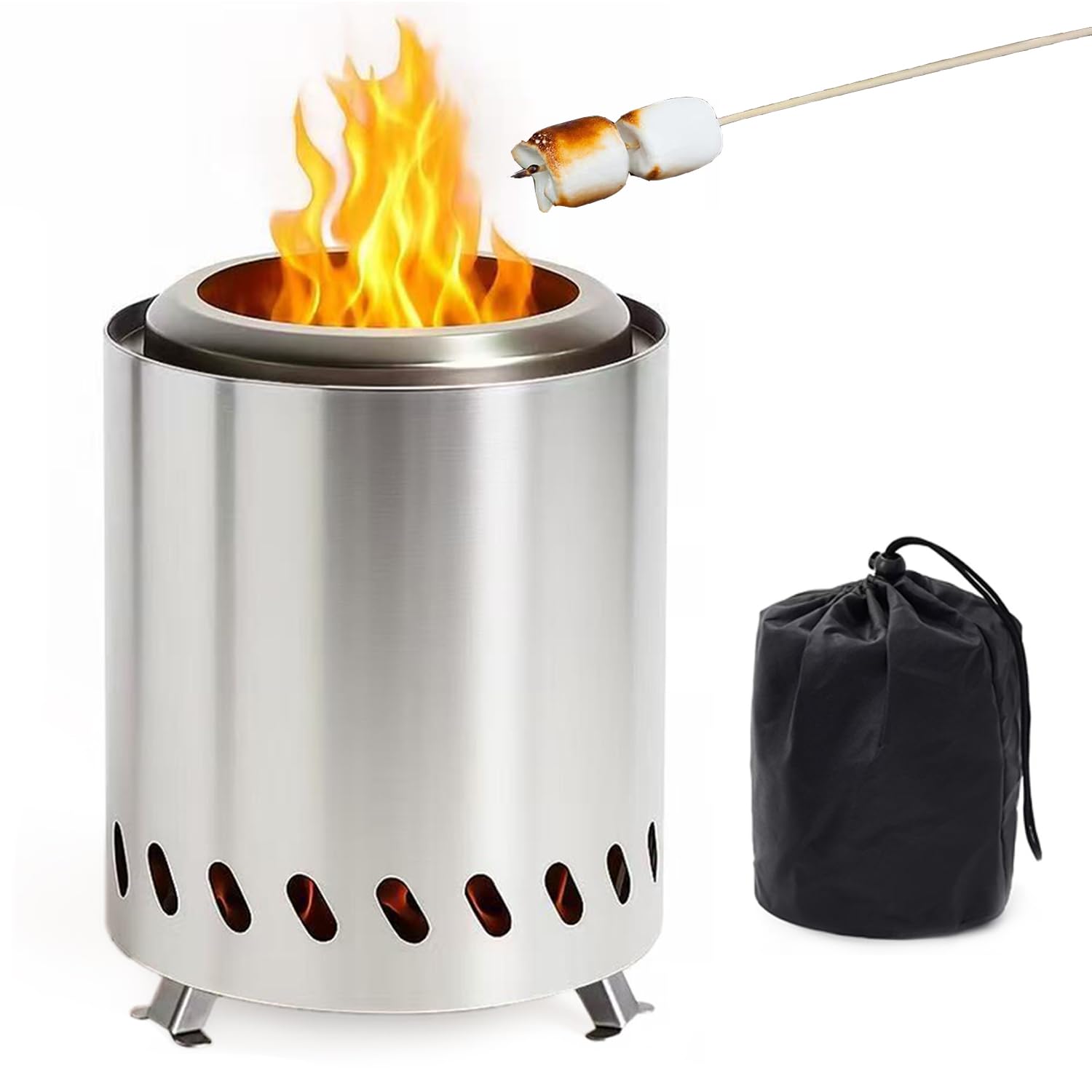 Table Top Fire Pit, 2026 Portable Smokeless Fire Pits for Camping, Garden, Outdoor, Stainless Steel Small Tabletop Firepit Camping Stove with Stand & Travel Bag, Supports Pellets and Wood