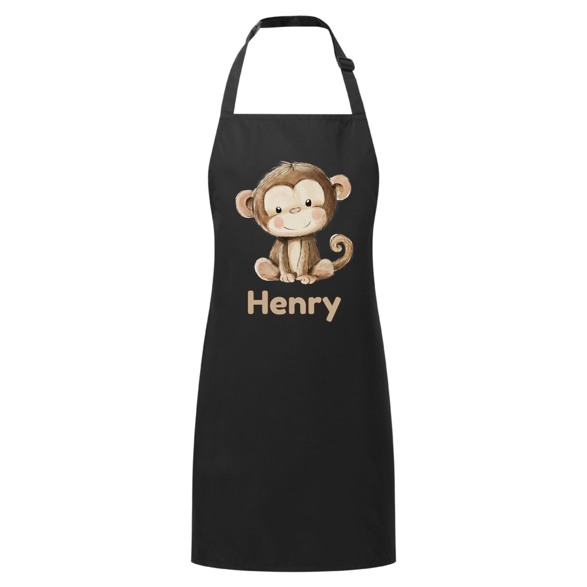 PIXPRINT Personalised Any Name Monkey Waterproof Kids Apron. Craft, Bake, Cook. Boy, Girl, Unisex. Gift