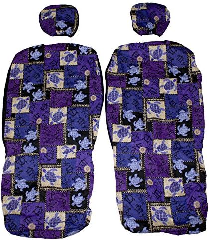 Hawaiian car seat cover with Separated Headrest, Hawaii Sea Turtle, Whale Sting Rays Set of Two Front Bucket Seat Covers (Purple Seat Turtle)