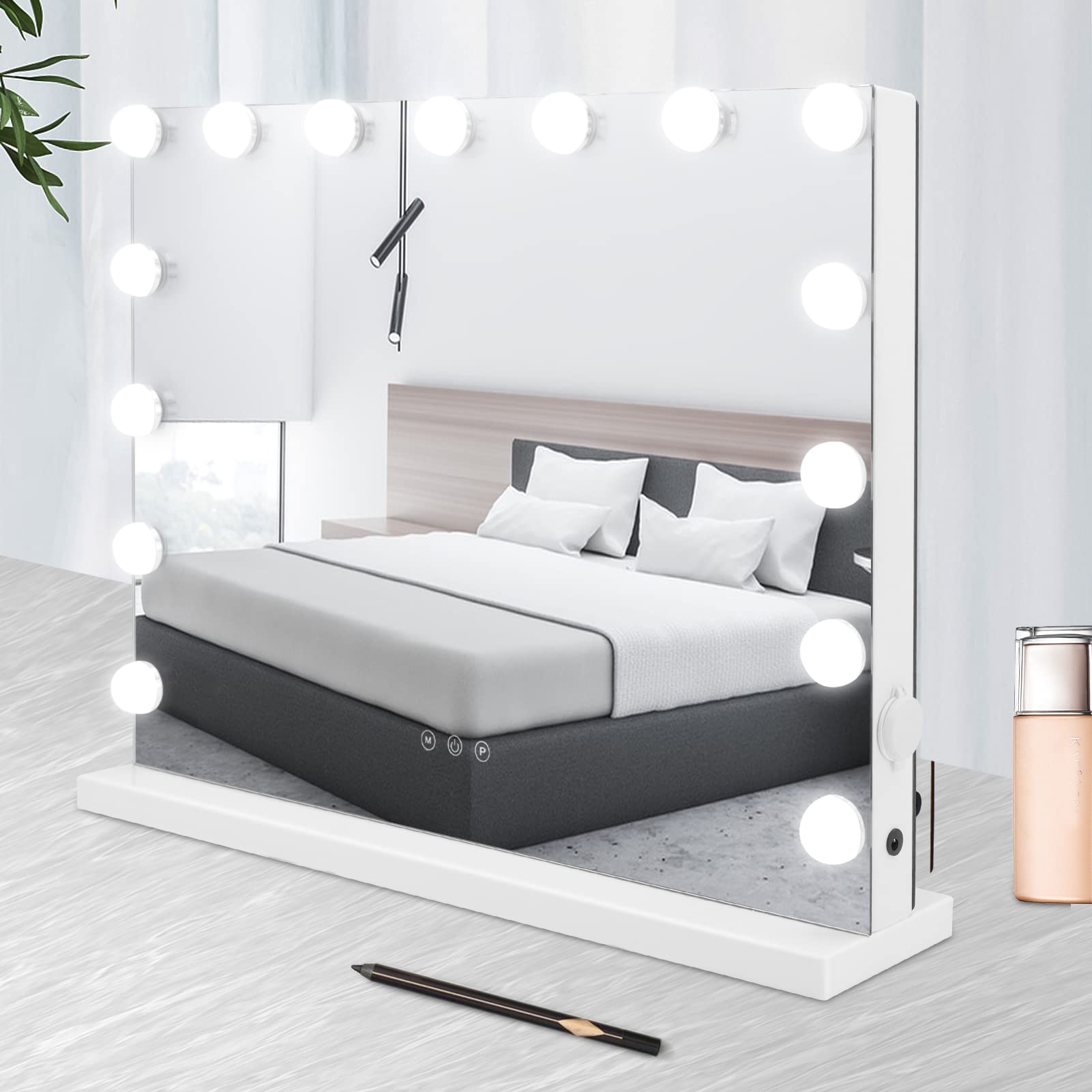 YORKING Hollywood Vanity Mirror with Lights 15 LED Makeup Mirror with USB Port 3 Color Touch Control Brightness Dressing Table Large Hollywood Mirror 550x450x124mm