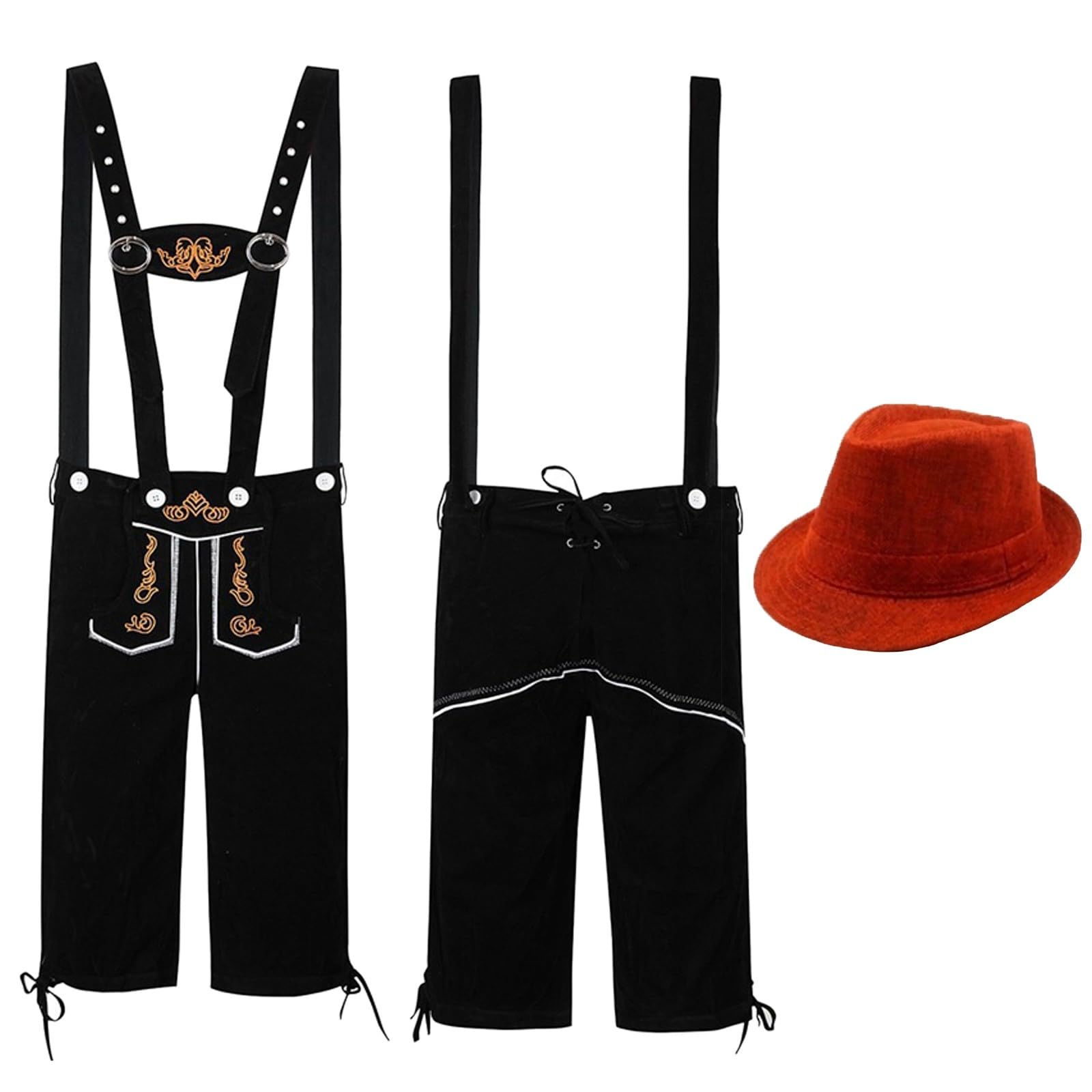 Generisch Trajes étnicos masculinos tradicionales Oktoberfest Peto Mono y sombrero de dos piezas