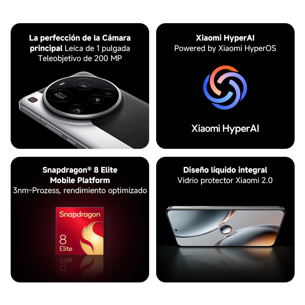 Xiaomi 15 Ultra - Smartphone de 16+512GB, Lente óptica Leica Summilux, Snapdragon 8 Elite, Pantalla AMOLED WQHD+ de 6,73" 120 Hz, HyperCharge de 90W, Cargador no Incluido, Plata cromada (Versión ES)