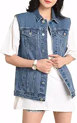 Jaqueta jeans feminina lavada com botões grandes sem mangas