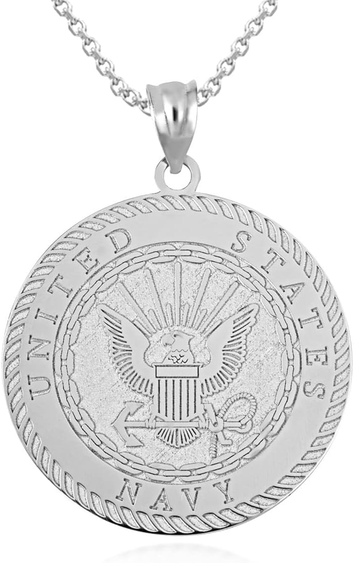 Claddagh Gold .925 Sterling Silver United States Navy Emblem Textured Medallion Officially Licensed Pendant and Pendant Only