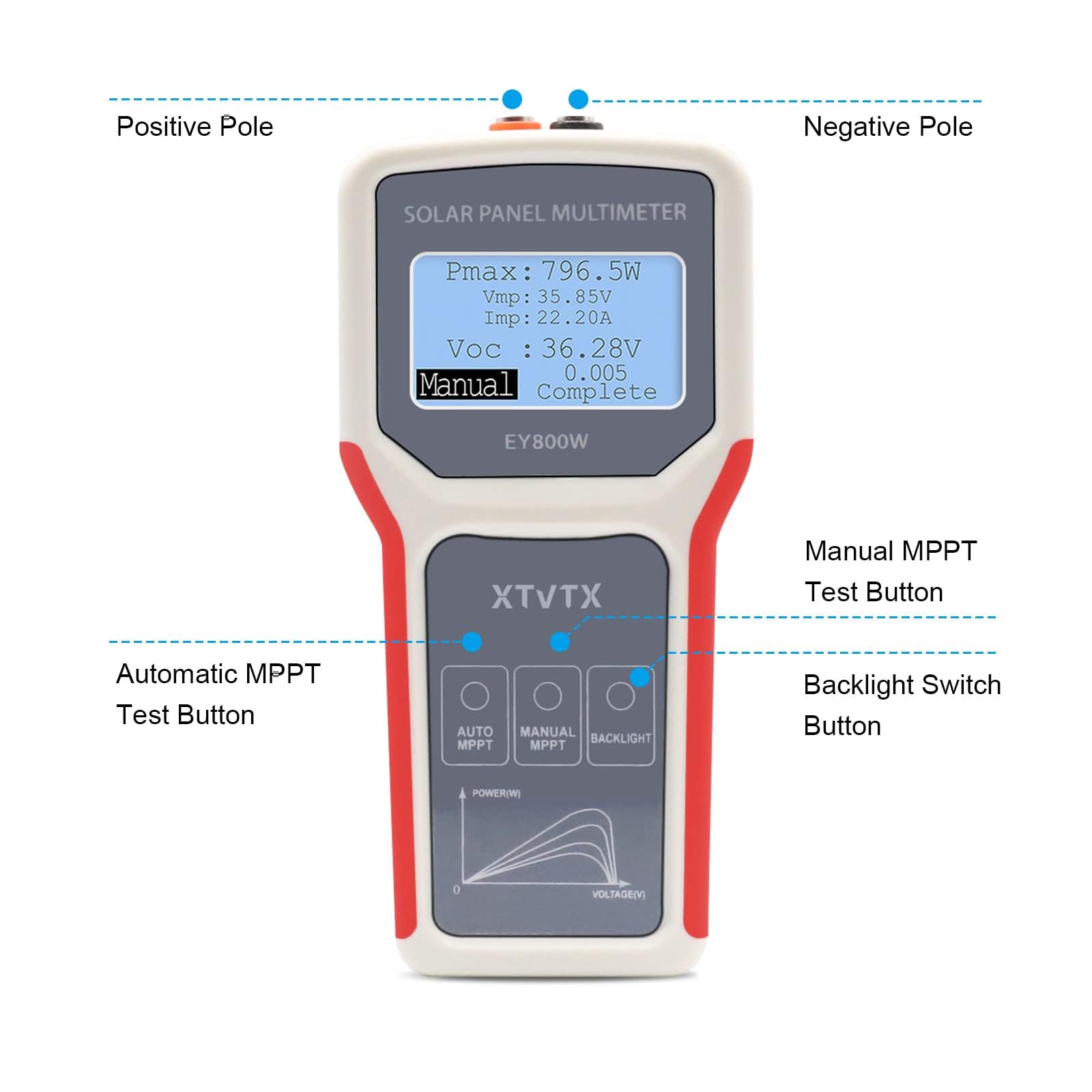 Photovoltaik Solarpanel Tester, EY800W Solarpanel Tester,installationstester,Leistungsmesser,Leerlaufspannungs detektor,mit automatischer MPPT Erkennung,LCD Display,für Photovoltai Panel
