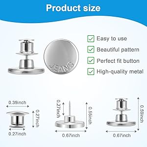 KUNTAERY 8 Sets Button Pins for Jeans, Pants Button Replacement, No Sew Reusable Adjustable Loose Jeans Button Waist Tightener, Reduce Too Big Pants Waist to Make Smaller