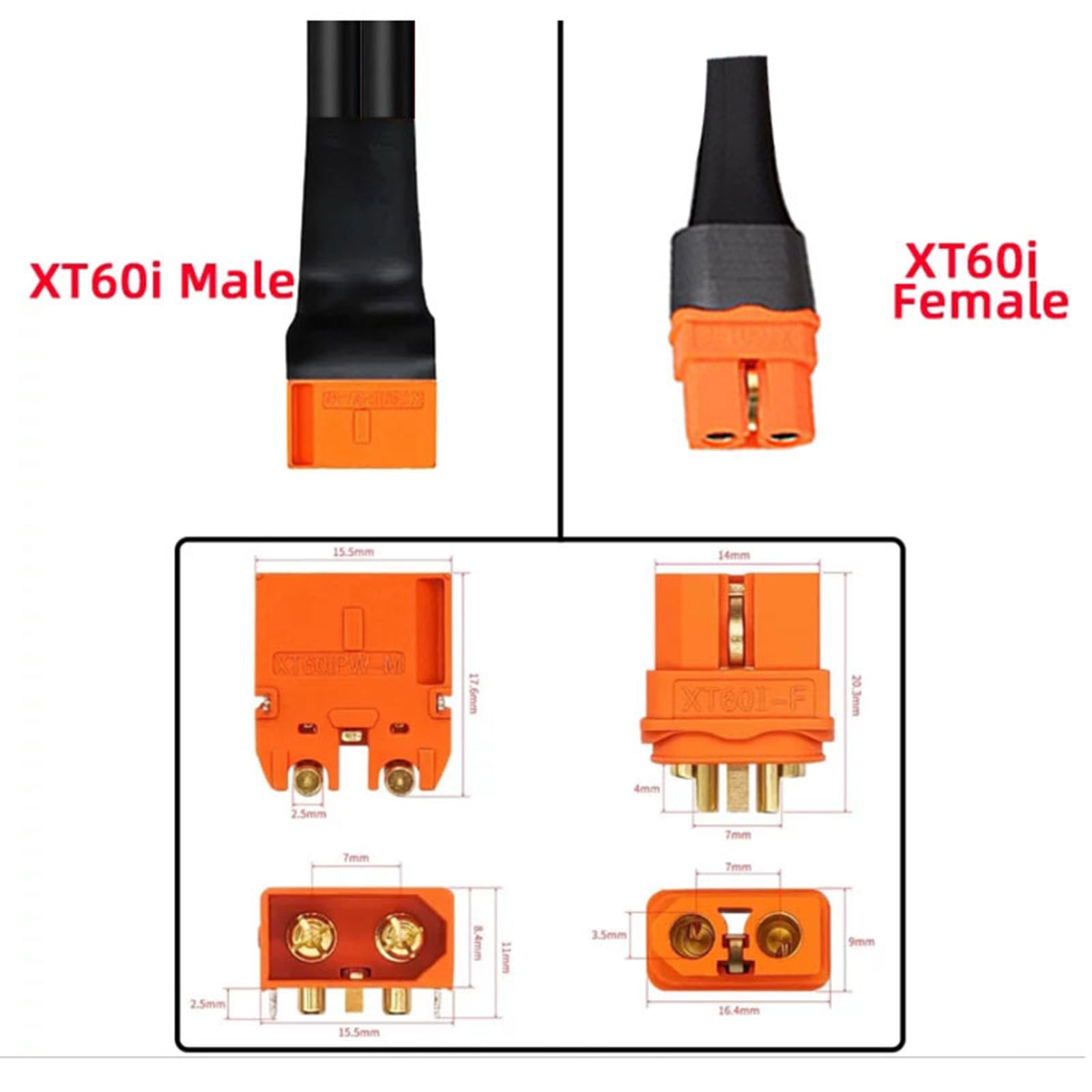XT60I kabel przedłużający, męski do żeński, 12 AWG, kabel połączeniowy do przenośnych elektrowni i panelu słonecznego, kabel połączeniowy z panelem fotowoltaicznym