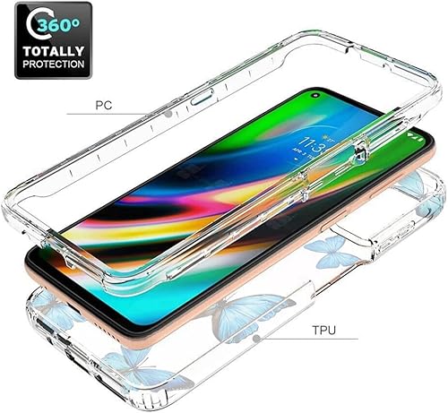 Miniatura 3 de sidande Funda para Moto G9 Plus, Motorola G9+ XT2087-1 con protector de pantalla de vidrio templado, cuerpo completo, transparente, floral, funda